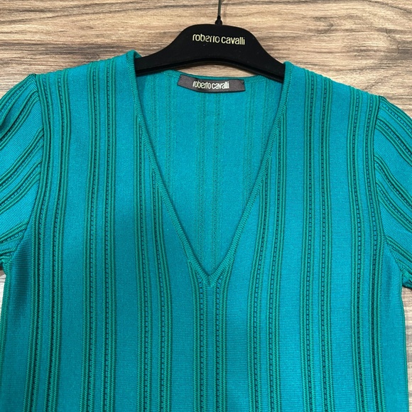 NWOT Roberto Cavalli Dress size EU 40 US 8 Green Short Sleeve V-neck Bodycon - Picture 5 of 15